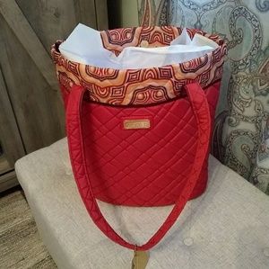 Red cinda b patterened, waterproof Essentials Tote